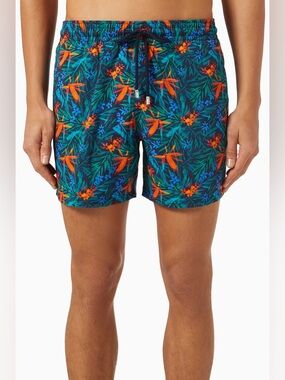 Vilebrequin Moorise Bleu Marine Tropical Print Swim Shorts Men Size XL Like New